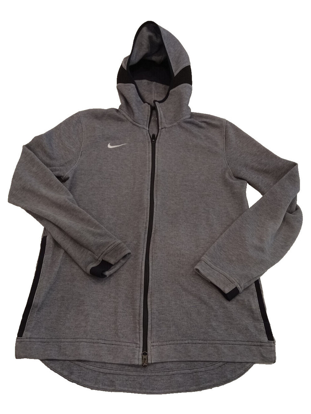 Nike Showtime Hoodie Womens Medium Gray Full Zip Black Trim Jacket Sweatshirt M